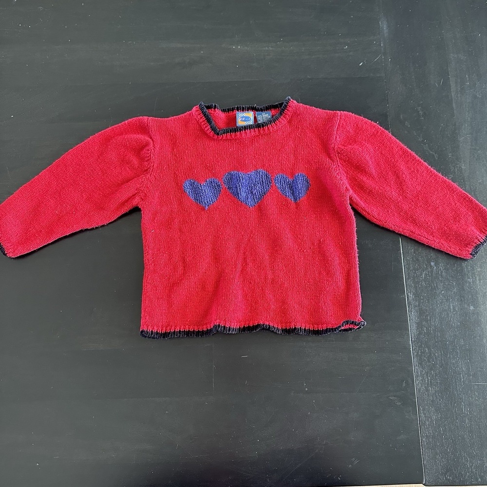 VTG URIT 4T Girls Red Heart Knit Sweater Valentines 90s Cottagecore Colorblock - Picture 7 of 10
